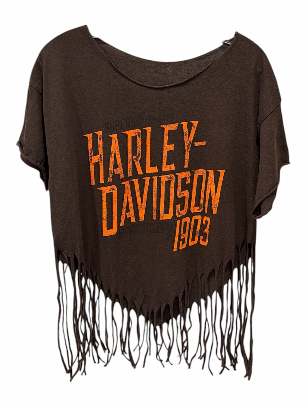 Harley-Davidson 1903 Fringe Graphic Tee Large Brown Biker Distressed T-Shirt - Picture 2 of 3